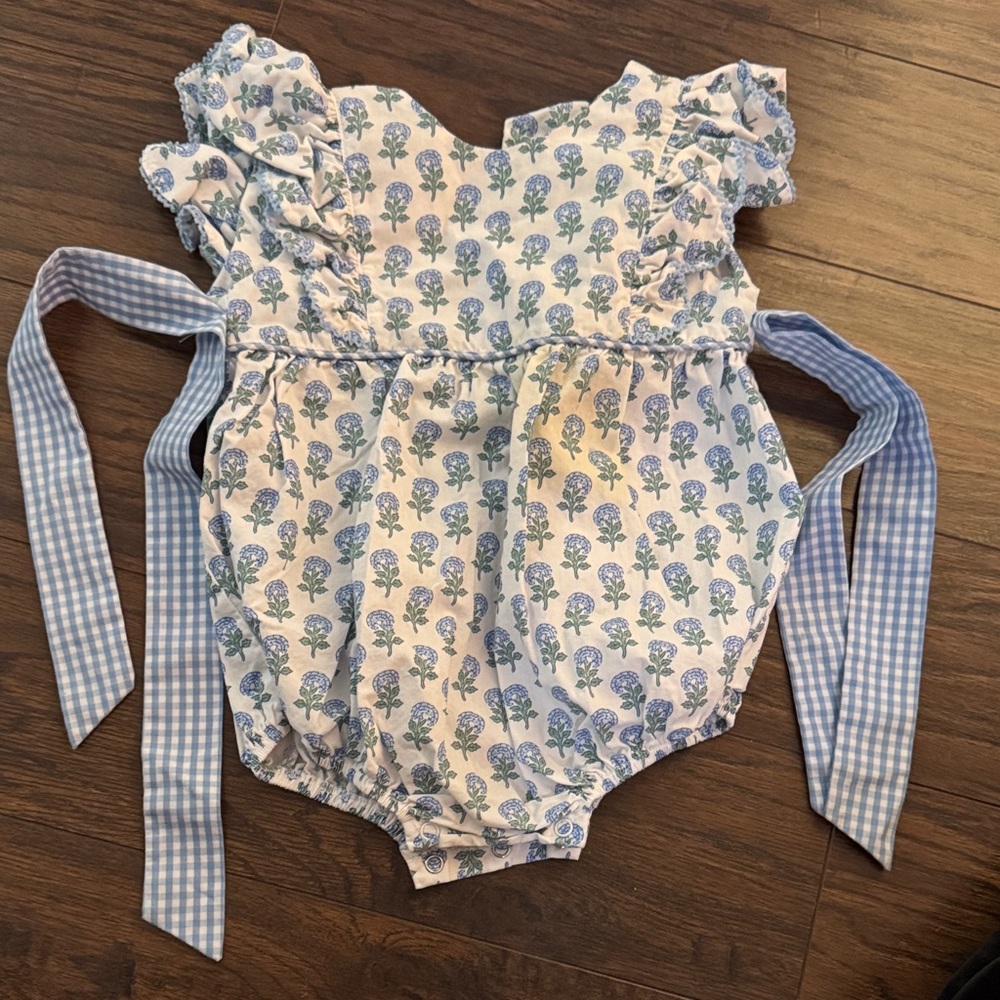 Floral Print Kids Bodysuit with Blue Accents